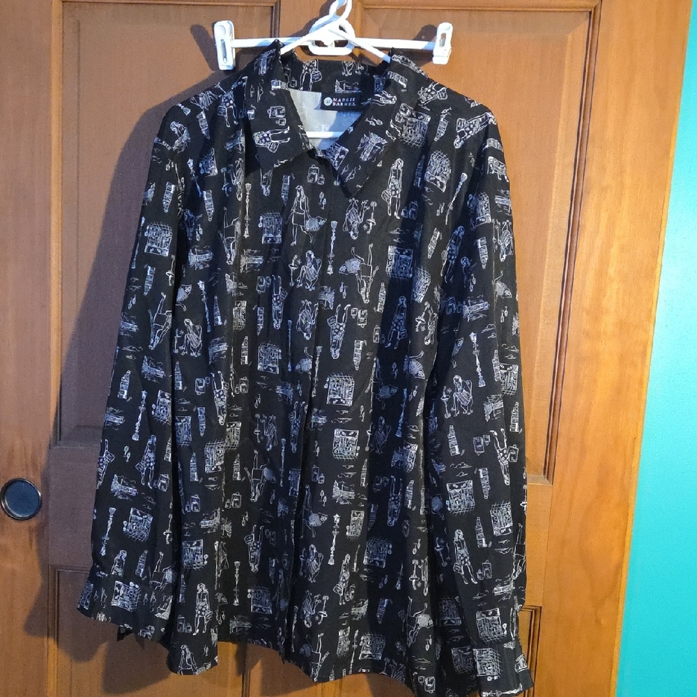 Maggie Barnes Black and White Graphic Women's Button Down Shirt